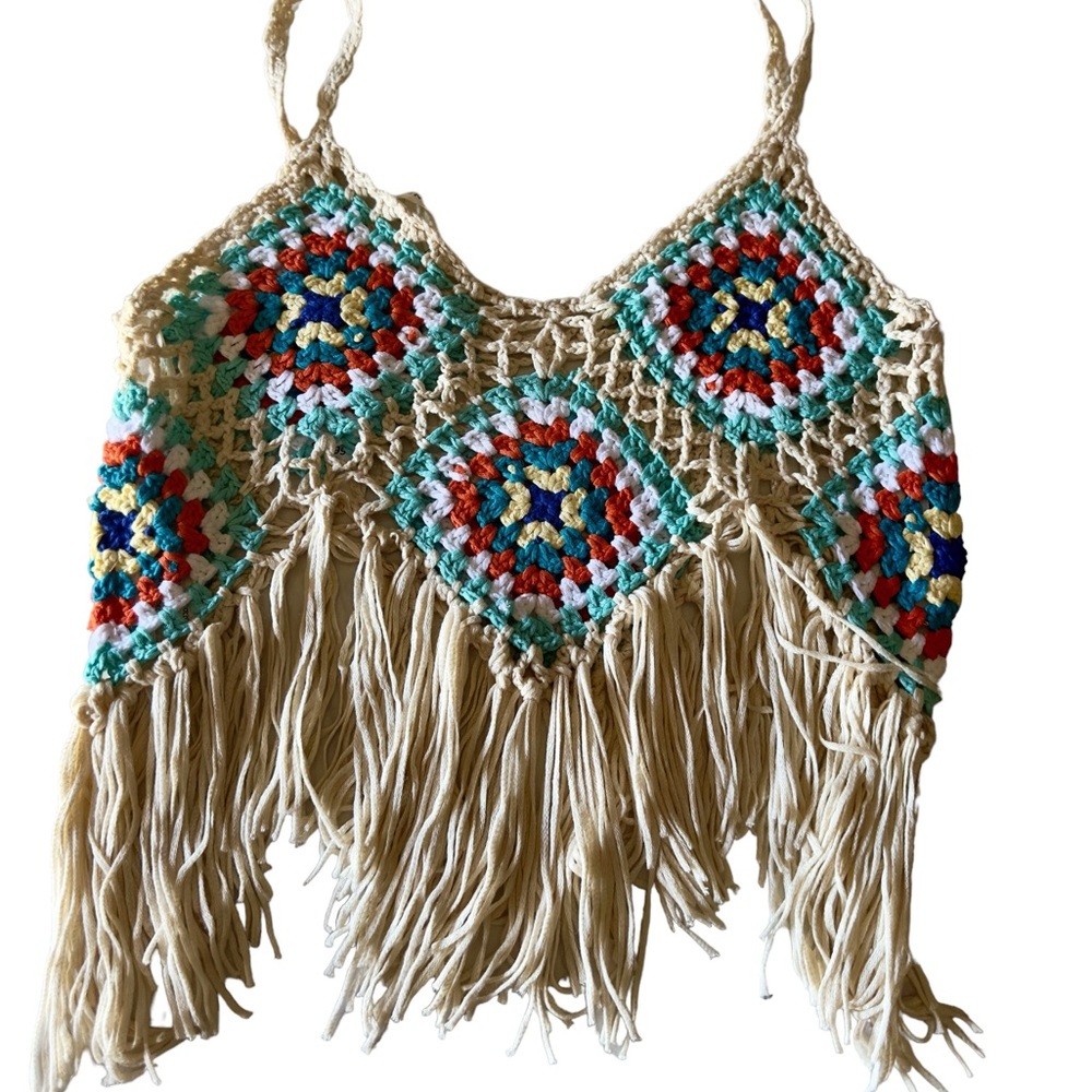 BUCKEL BE DEVINE MACRAME FRINGE CAMI TOP NWT
